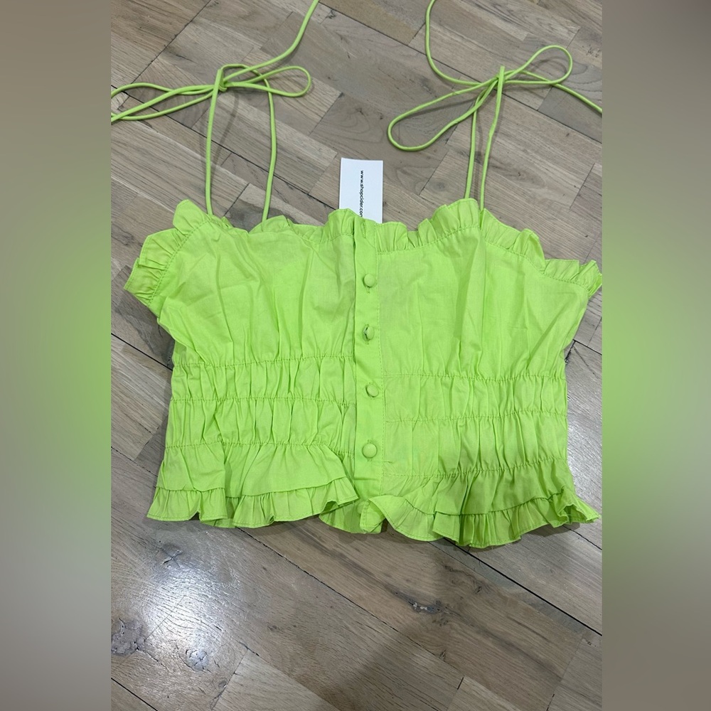 Cider Neon Green Ruffled Crop Top